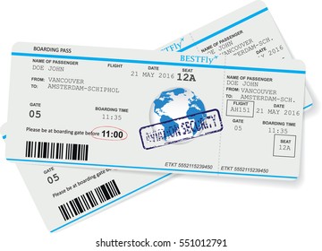 Template of airline boarding pass ticket. Concept of travel, journey or business trip. Isolated on white. Vector illustration