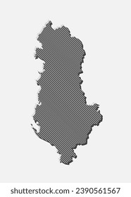 Template Albania map from grey diagonal lines isolated on background. Europe country for pattern, design, illustration, infographic. Abstract concept parallel lines of silhouette map Albania