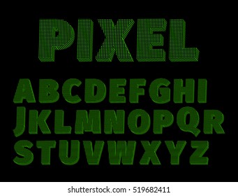 the template alphabet is a pixel green on a black background