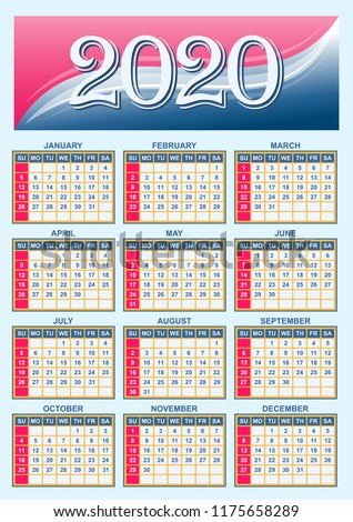 template american calendar grid 2020 vector stock vector royalty american template