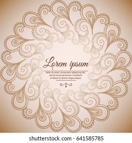 Template with an ancient background for greeting cards.Circular vintage ornament. Vector illustration.