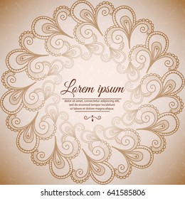 Template with an ancient background for greeting cards.Circular vintage ornament. Vector illustration.