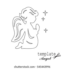 Template angel for cut of laser or engraved. Stencil for paper, plastic, wood, laser cut acrylic. Decoration for windows, wall and interior design. Cute Christmas decorations.