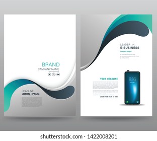 Template annual report brochure flyer design modern style with smartphone. vector illustration, Use for Leaflet cover presentation abstract flat background, layout in A4 size