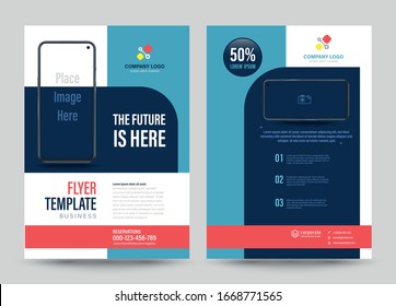 Template annual report brochure flyer design modern style with smartphone. vector illustration for technology leaflet cover presentation abstract flat background, layout in A4 size