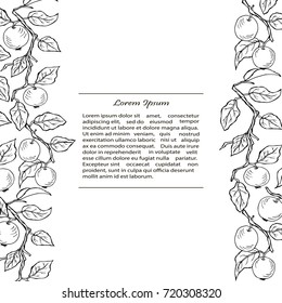 Template with apple branches. Text copy frame template. It can be used for flyers, cover, invitation, birthday, greetings, Thanksgiving, Shana Tova card.Vector illustration.