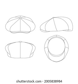 Template apple cap vector illustration flat sketch design outline headwear