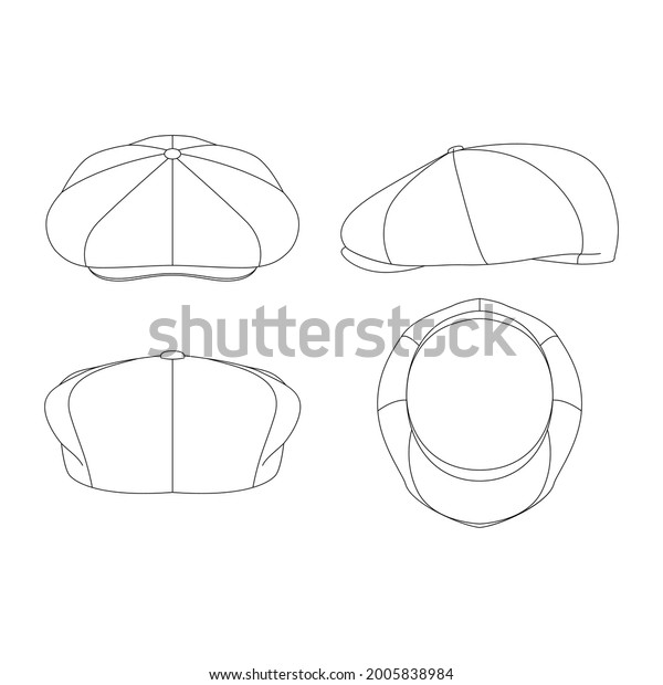 Template apple cap vector illustration flat\
sketch design outline\
headwear