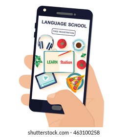 Template application in your phone for the study of the Italian language. Vector illustration.