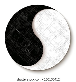 Template With Architectural Design Elements And Yin & Yang Motifs For Your Business Site 