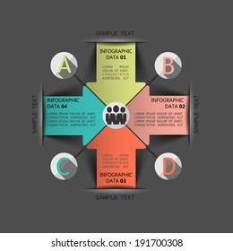 template with arrows to the company's data / strategy, plan, marketing, planning development directions