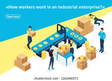 Template article banner, Isometric concept workflow in large warehouses.