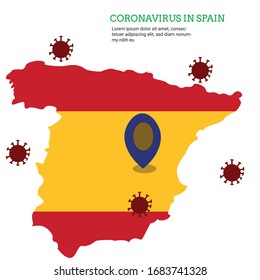 Template for article the coronavirus ncov-19 in Spain. Coronavirus on the background of the flag of Spain