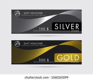 Template artwork gift voucher special offer for Silver and Gold member on gray and black background with abstract twirl  vector and illustration