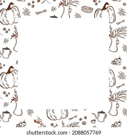 Template with autumn attributes on white background for food recipes, cooking notes.