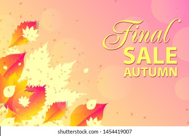 Template Autumn Background brushes Orange yellow Sale Final. Color web banner autumn leaves Vector illustration