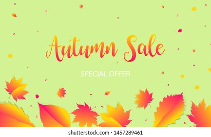 Template Autumn Background brushes Orange yellow Sale Final. Color web banner autumn leaves Vector illustration