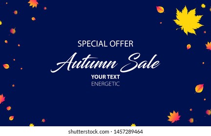 Template Autumn Background brushes Orange yellow Sale Final. Color web banner autumn leaves Vector illustration