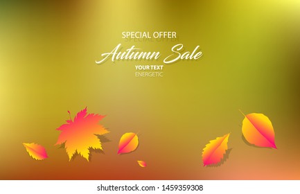 Template Autumn Background brushes Orange yellow Sale Final. Color web banner autumn leaves Vector illustration