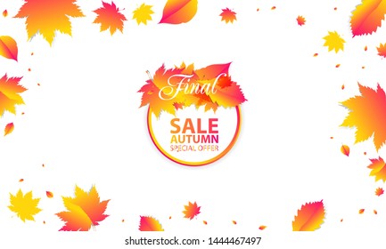 Template Autumn Background Orange yellow Sale Final. Color web banner autumn leaves watercolor brushes