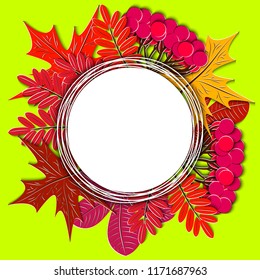 Template of autumn banner or background, paper colorful leaves, 3d paper frame. Autumn holiday design for seasonal festive invitation, sale, greeting card. Paper cut style vector 3d illustration.