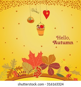 Template autumn invitations, postcards and advertising posters. Autumn leaves and flowers. Vector illustration