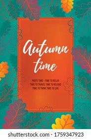 Template with autumn theme: orange colours, oak leaves, place for text vector illustration suitable for banner, poster etc.