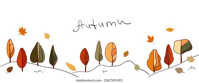 Template with autumn trees and ink lines. Back to school. Autumn. Place for placing text, advertising, promotion, discounts.
