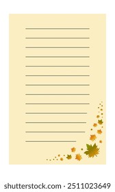 Una Plantilla para un cuaderno de temática otoñal. El diseño presenta una hoja de arce en cada página. Listas de verificación para un diario o cuaderno diario.