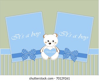 template for baby's photo album or boy arrival card