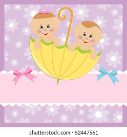 Template for baby's postcard with twins (EPS10)