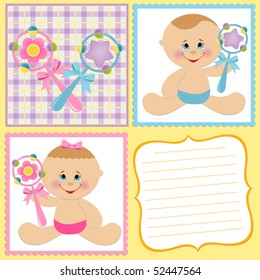 Template for baby's postcard with twins (EPS10)