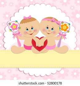 Template for baby's postcard with twins girls (EPS10)