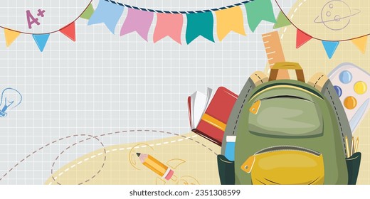Template for back to school banner.  For advertisements. promotions, posters. Blank banner for your own text