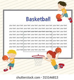 A Template Of A Backboard With Three Kids Playing Basketball.