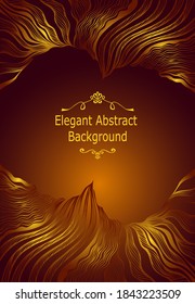 Template background with  abstract line art pattern in brown gold for visited  card or Post Card or for package of cosmetic or  perfume  or for label  for tea and other things