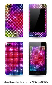 Template background and cover for smartphone with bright glamor mosaic print