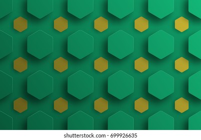 Template background with floating green and yellow hexagons of different sizes. Design of a backdrop for a poster, flyer, website or banner. Vector illustration