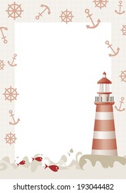 Template background with lighthouse, sea and fish motives