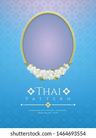 template background for Mother's day thailand with modern line Thai pattern traditional concept and frame beautiful Jasmine flower.