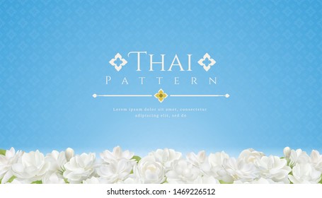 template background for Mothers day thailand and beautiful Jasmine flower with modern line Thai pattern traditional concept.