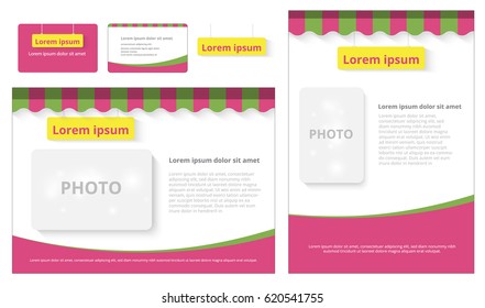 Template background paper and name card pink and green tone for bakery or coffee shop, vector Illustration