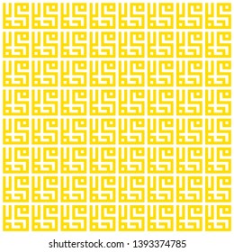 Template of background pattern with kufic calligraphy of "Muhammad" Mean : The prophet of Muslim. Seamless square kufic gold white