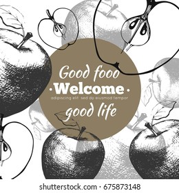 Template background for postcard and invitation consisting of silhouettes of apples