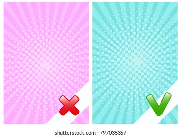 Template background wrong or correct. Comics style design. Vector illustration