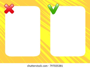 Template background wrong or correct. Comics style design. Vector illustration