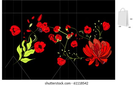 Template for bag with colorful flowers