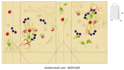 Template for bag with flowers and berry