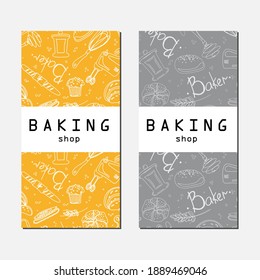 Template with baking and cooking tools. Vector stock illustrations in doodle sketch style. Designs for bakery business card, baking shop etc.
