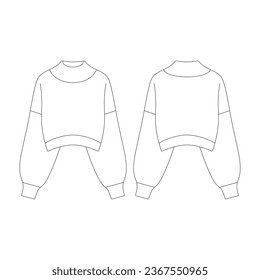 template ballon slevee cropped turtleneck sweater vector illustration flat design outline clothing collection